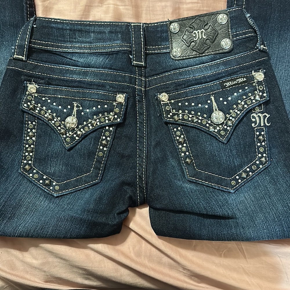 Miss Me Jeans Bootcut Size 24 Rhinestones on Front and Back Pockets